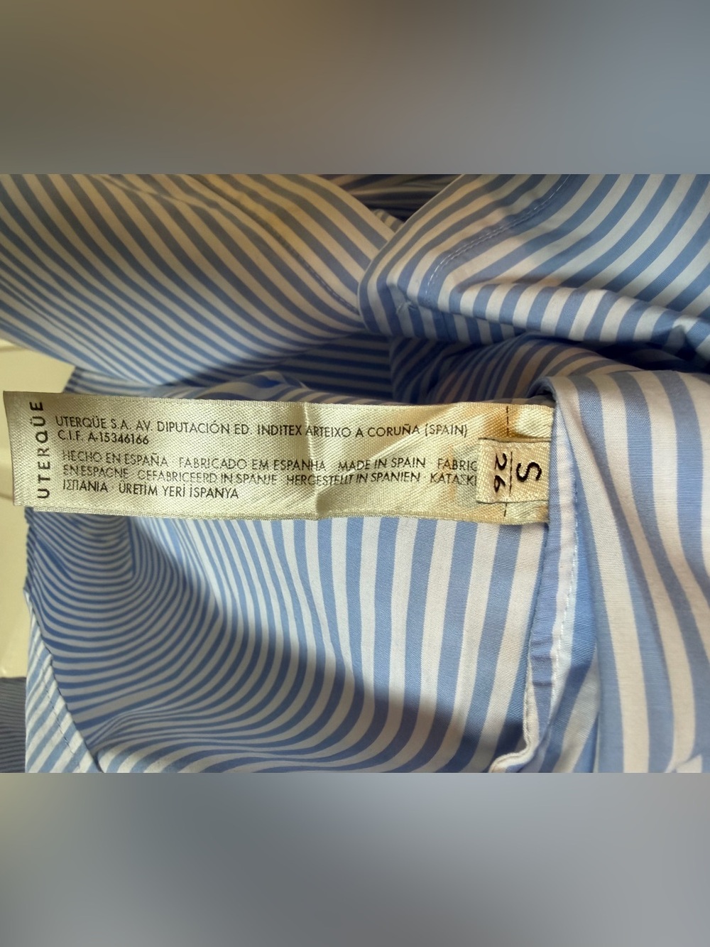 Uterque Poplin Ruffled Button Down Pin Stripe Blouse. Size Small - Picture 5 of 6